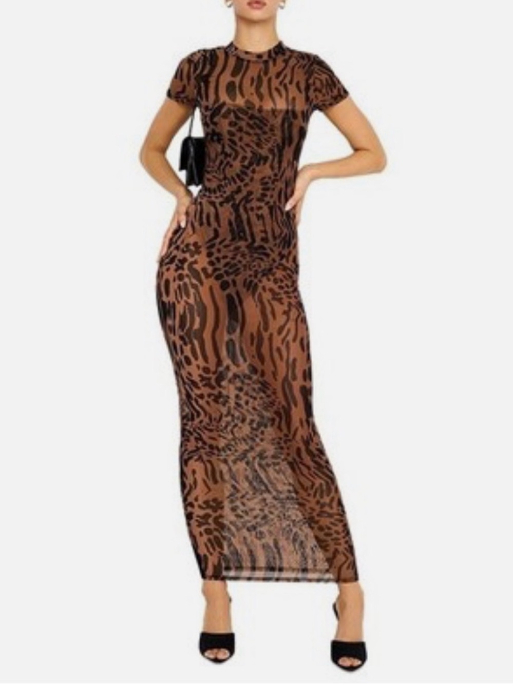 Good American- Leopard Wave Print Mesh Maxi Dress- 3XL